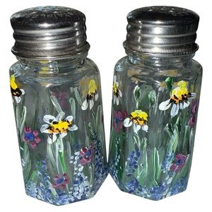 Vintage Hand Painted Wildflower Salt Pepper Shakers Set Gemco USA Glass‎